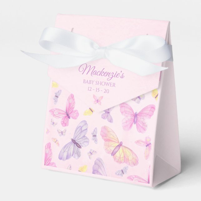 Pink and Purple Butterfly Custom Baby Shower Favor Box (Front Side)