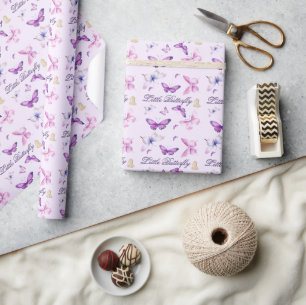 Pink and Purple Butterfly Kids Birthday  Wrapping Paper