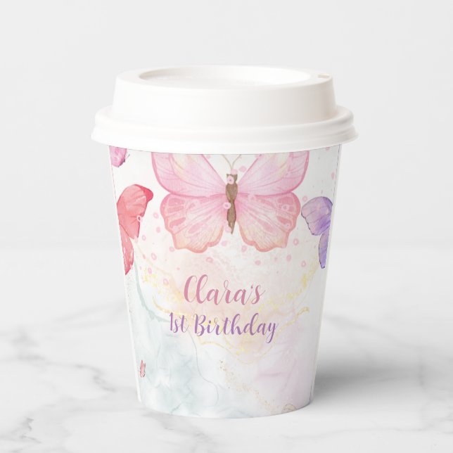 Pink and Purple Butterfly Paper cup (Front)