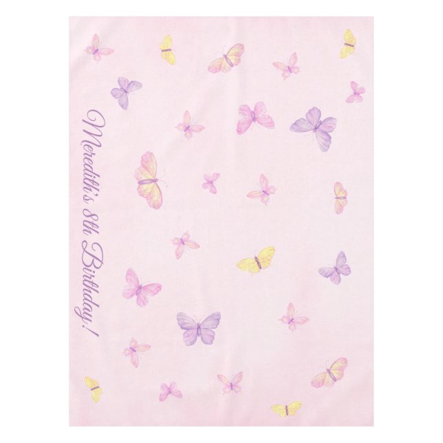 Pink and Purple Butterfly Party Table Cloth (Front)