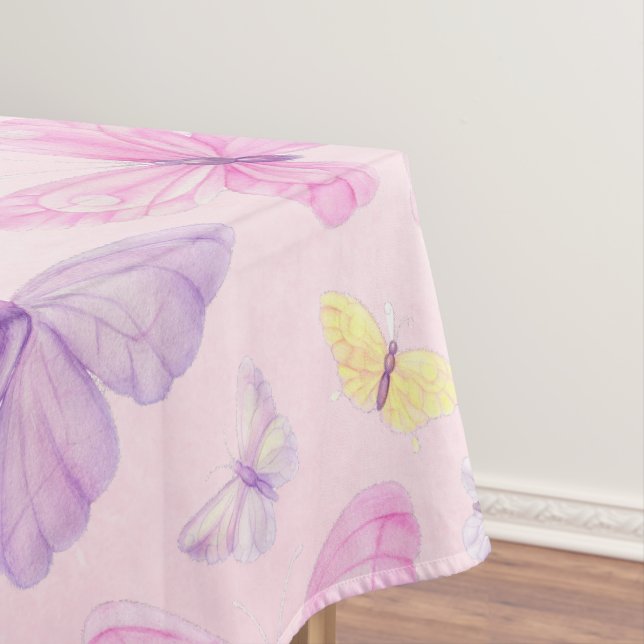 Pink and Purple Butterfly Party Table Cloth (In Situ)