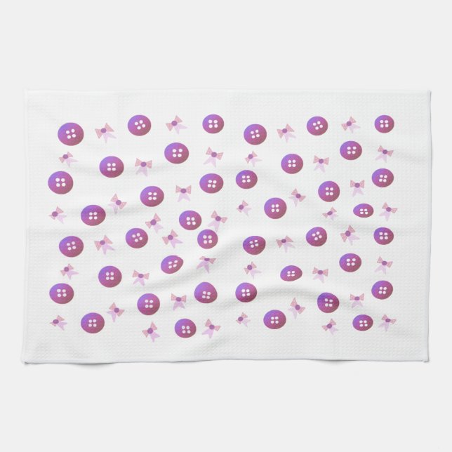 Pink and Purple Buttons and Bows Kitchen Towel (Horizontal)
