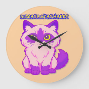 pink and purple cartoon cat large clock