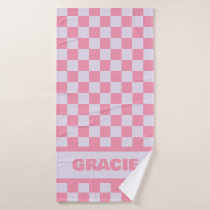 Pink and Purple Chequerboard Custom Name Towel
