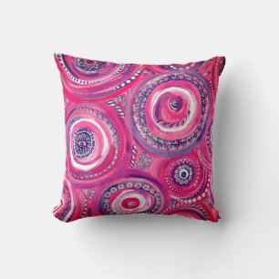 Pink and Purple Circles and Swirls Abstract Throw Pillow