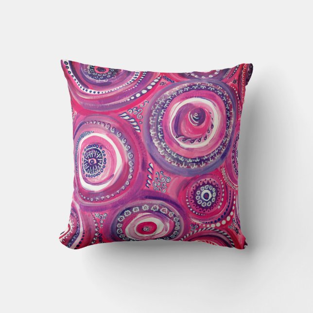Pink and Purple Circles and Swirls Abstract Throw Pillow (Front)