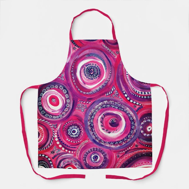 Pink and Purple Circles and Swirls Original Art Apron (Front)