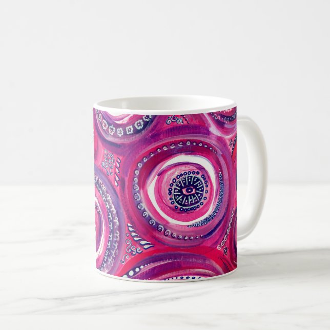 Pink and Purple Circles and Swirls Original Art Coffee Mug (Front Right)