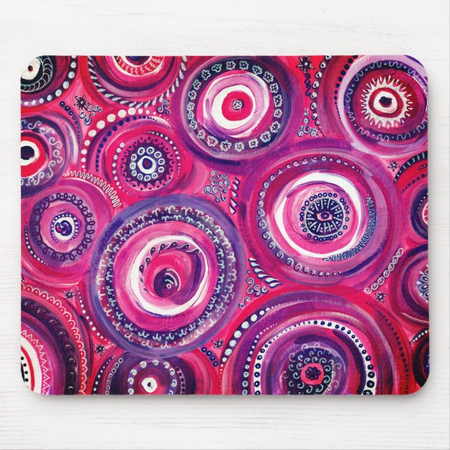 Pink and Purple Circles and Swirls Original Art Mouse Pad (Front)