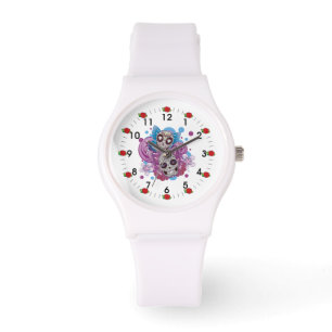 Pink and Purple Circles Sugar Skull Butterflies Watch