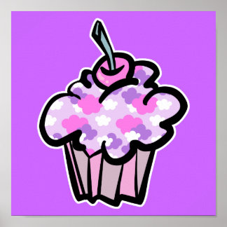 pink and purple clouds cupcake poster