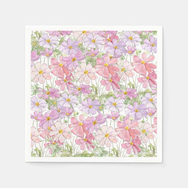 pink and purple cosmos flower painting napkin (Front)