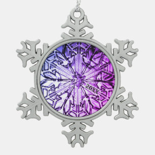 Pink and Purple Custom Year Snowflake Pewter Christmas Ornament