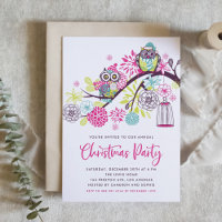 Pink and Purple Cute Festive Owls Christmas Party