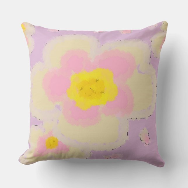 Pink and Purple Digital Art Flowers Throw Pillow (Front)