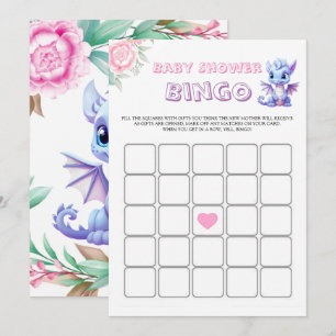 Pink and Purple Dinosaur Peony Baby Shower Bingo