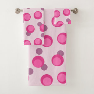 Pink and purple dots on white  bath towel set