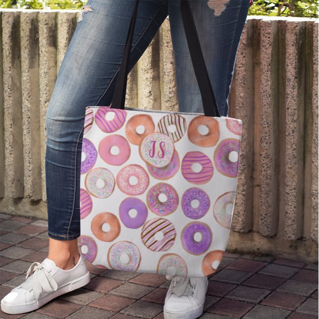 Pink and Purple Doughnut Custom Name Baker's Tote Bag (Creator Uploaded)