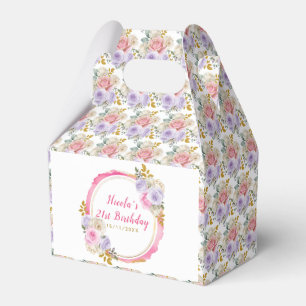 Pink and Purple Elegant Flowers Birthday Favor Box