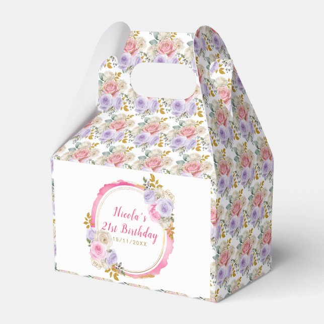 Pink and Purple Elegant Flowers Birthday Favor Box (Front Side)