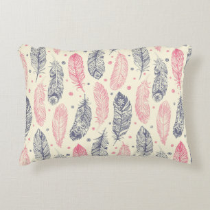 Pink And Purple Ethnic Feather Pattern Accent Pillow