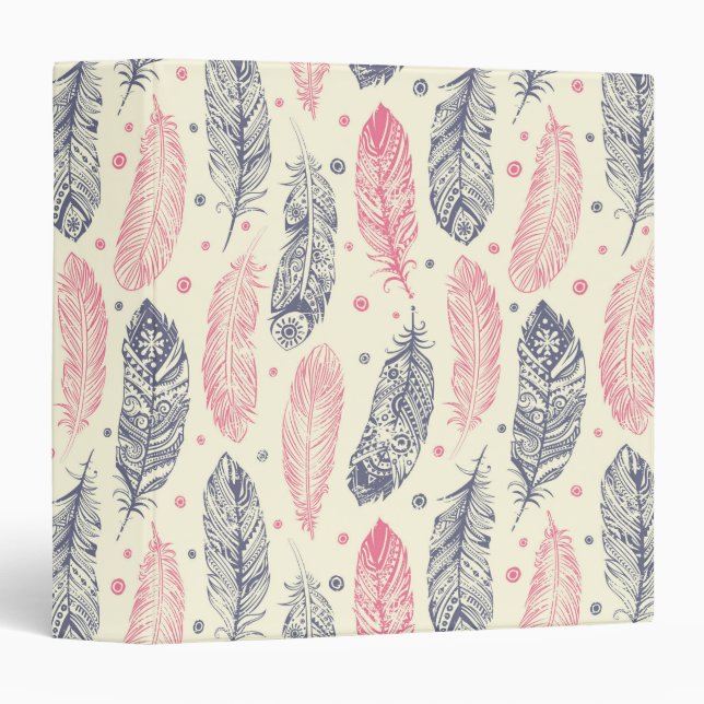 Pink And Purple Ethnic Feather Pattern Binder (Front/Spine)