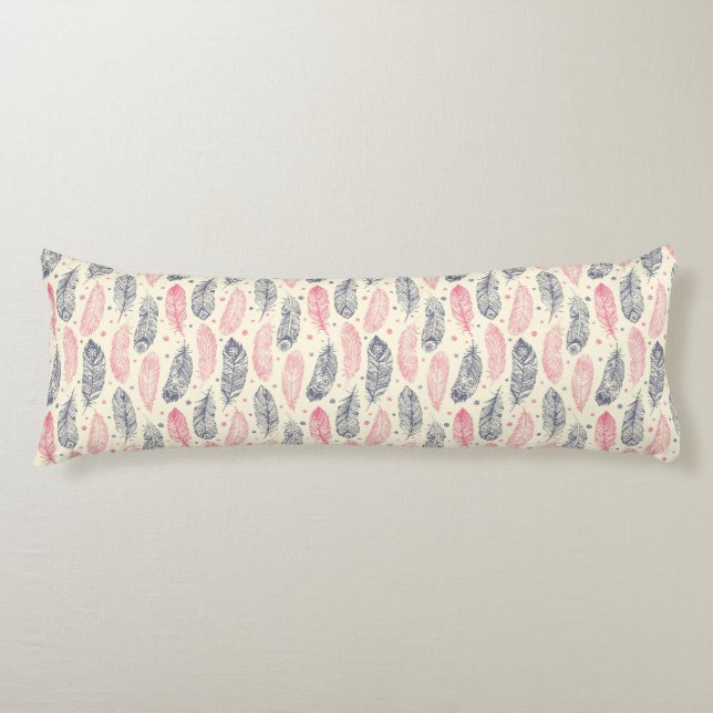 Pink And Purple Ethnic Feather Pattern Body Pillow (Front)