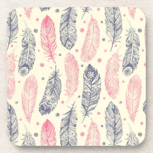 Pink And Purple Ethnic Feather Pattern Coaster