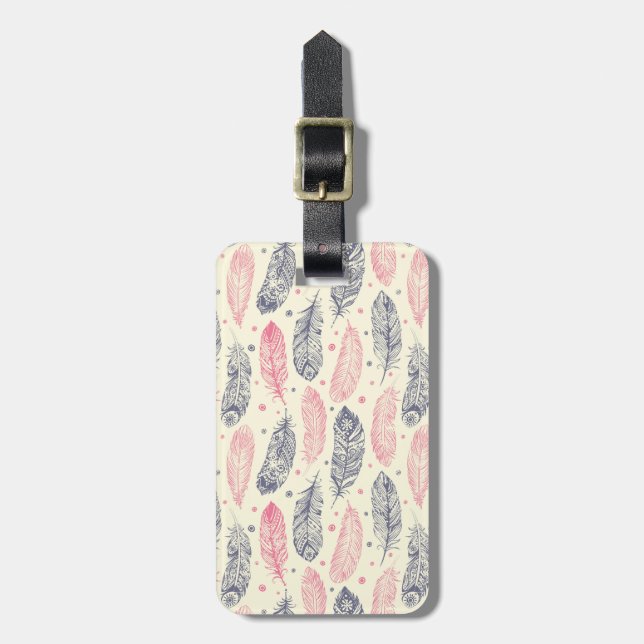 Pink And Purple Ethnic Feather Pattern Luggage Tag (Front Vertical)
