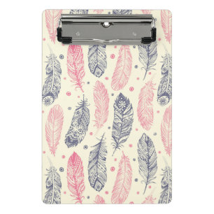 Pink And Purple Ethnic Feather Pattern Mini Clipboard