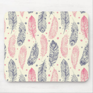 Pink And Purple Ethnic Feather Pattern Mouse Pad