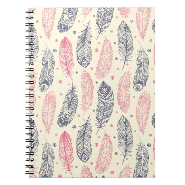 Pink And Purple Ethnic Feather Pattern Notebook (Front)