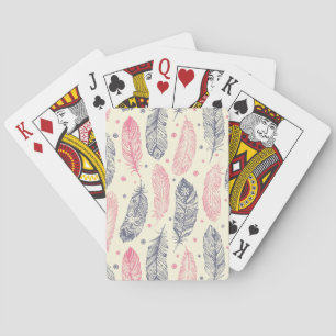 Pink And Purple Ethnic Feather Pattern Playing Cards