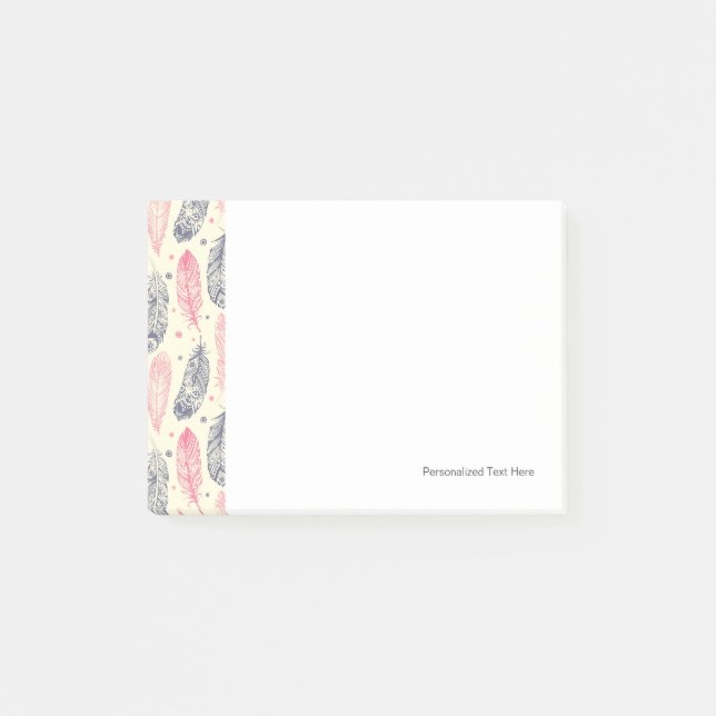Pink And Purple Ethnic Feather Pattern Post-it Notes (Front)