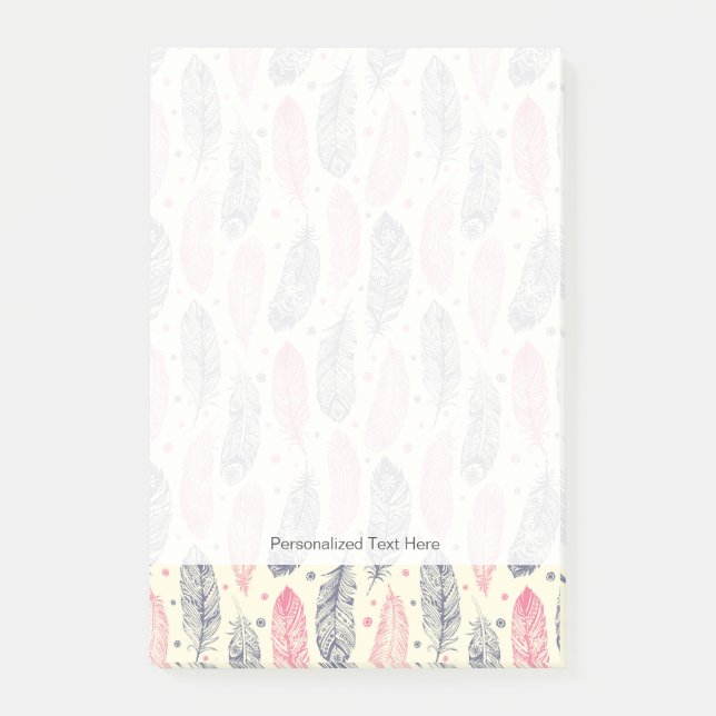 Pink And Purple Ethnic Feather Pattern Post-it Notes (Front)