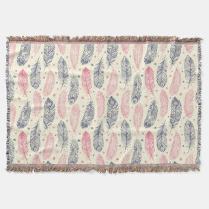 Pink And Purple Ethnic Feather Pattern Throw Blanket