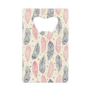 Pink And Purple Ethnic Feather Pattern Wallet Bottle Opener