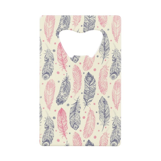 Pink And Purple Ethnic Feather Pattern Wallet Bottle Opener (Front)