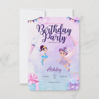 Pink and Purple fairies Kids Birthday Customize Save The Date