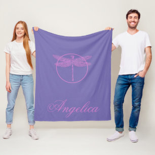 Pink and Purple Fantasy Dragonfly  Fleece Blanket