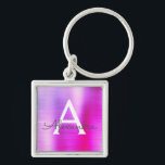 Pink and Purple Faux Stainless Steel Monogram Keychain<br><div class="desc">Hot Pink and Purple Ombre Faux Stainless Steel Metallic Elegant Keychain. These Keychains can be customized to include your initial and first name. These key chains make great birthday,  bridal shower or bachelorette party favours.</div>