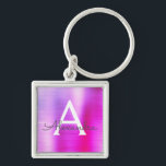 Pink and Purple Faux Stainless Steel Monogram Keychain<br><div class="desc">Hot Pink and Purple Ombre Faux Stainless Steel Metallic Elegant Keychain. These Keychains can be customized to include your initial and first name. These key chains make great birthday,  bridal shower or bachelorette party favours.</div>