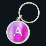 Pink and Purple Faux Stainless Steel Monogram Keychain<br><div class="desc">Hot Pink and Purple Ombre Faux Stainless Steel Metallic Elegant Keychain. These Keychains can be customized to include your initial and first name. These key chains make great birthday,  bridal shower or bachelorette party favours.</div>