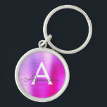 Pink and Purple Faux Stainless Steel Monogram Keychain<br><div class="desc">Hot Pink and Purple Ombre Faux Stainless Steel Metallic Elegant Keychain. These Keychains can be customized to include your initial and first name. These key chains make great birthday,  bridal shower or bachelorette party favours.</div>