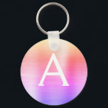 Pink and Purple Faux Stainless Steel Monogram Keychain<br><div class="desc">Pastel Pink,  Orange and Purple Ombre Faux Stainless Steel Metallic Elegant Keychain. These Keychains can be customized to include your initial and first name. These key chains make great birthday,  bridal shower or bachelorette party favours.</div>