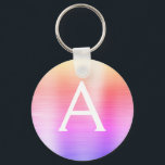 Pink and Purple Faux Stainless Steel Monogram Keychain<br><div class="desc">Pastel Pink,  Orange and Purple Ombre Faux Stainless Steel Metallic Elegant Keychain. These Keychains can be customized to include your initial and first name. These key chains make great birthday,  bridal shower or bachelorette party favours.</div>