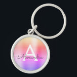 Pink and Purple Faux Stainless Steel Monogram Keychain<br><div class="desc">Pastel Pink,  Orange and Purple Ombre Faux Stainless Steel Metallic Elegant Keychain. These Keychains can be customized to include your initial and first name. These key chains make great birthday,  bridal shower or bachelorette party favours.</div>