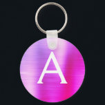 Pink and Purple Faux Stainless Steel Monogram Keychain<br><div class="desc">Hot Pink and Purple Ombre Faux Stainless Steel Metallic Elegant Keychain. These Keychains can be customized to include your initial and first name. These key chains make great birthday,  bridal shower or bachelorette party favours.</div>