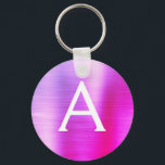 Pink and Purple Faux Stainless Steel Monogram Keychain<br><div class="desc">Hot Pink and Purple Ombre Faux Stainless Steel Metallic Elegant Keychain. These Keychains can be customized to include your initial and first name. These key chains make great birthday,  bridal shower or bachelorette party favours.</div>