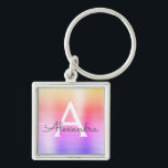 Pink and Purple Faux Stainless Steel Monogram Keychain<br><div class="desc">Pastel Pink,  Orange and Purple Ombre Faux Stainless Steel Metallic Elegant Keychain. These Keychains can be customized to include your initial and first name. These key chains make great birthday,  bridal shower or bachelorette party favours.</div>